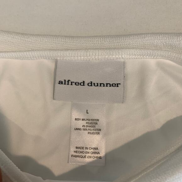 Alfred Dunner Blouse Womens L Large White Black Attached Necklace Lace Trim - Picture 8 of 13